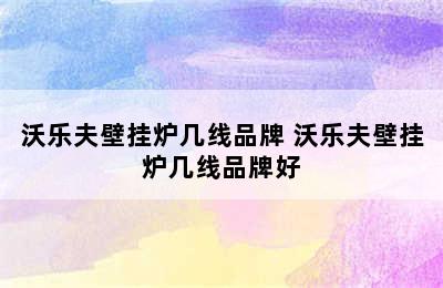 沃乐夫壁挂炉几线品牌 沃乐夫壁挂炉几线品牌好